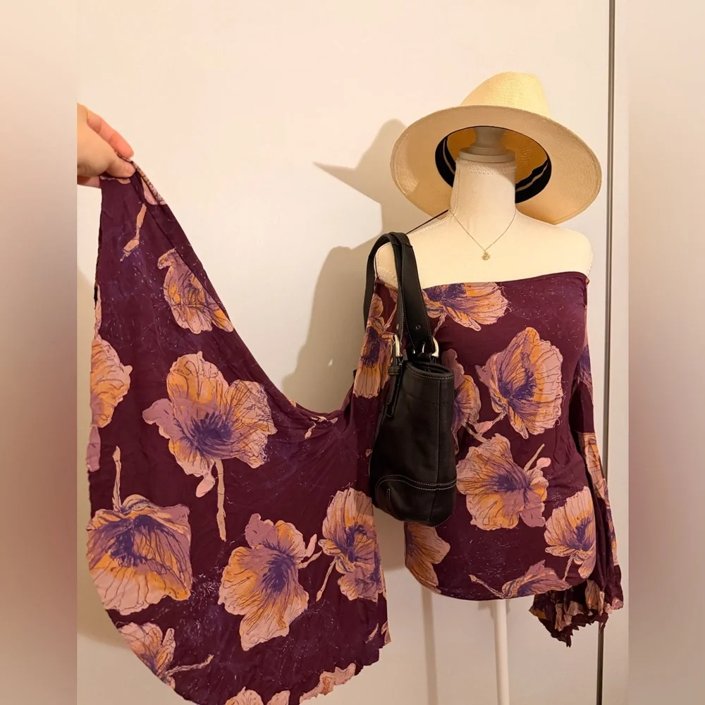 We The Free Floral Top with Straw Hat